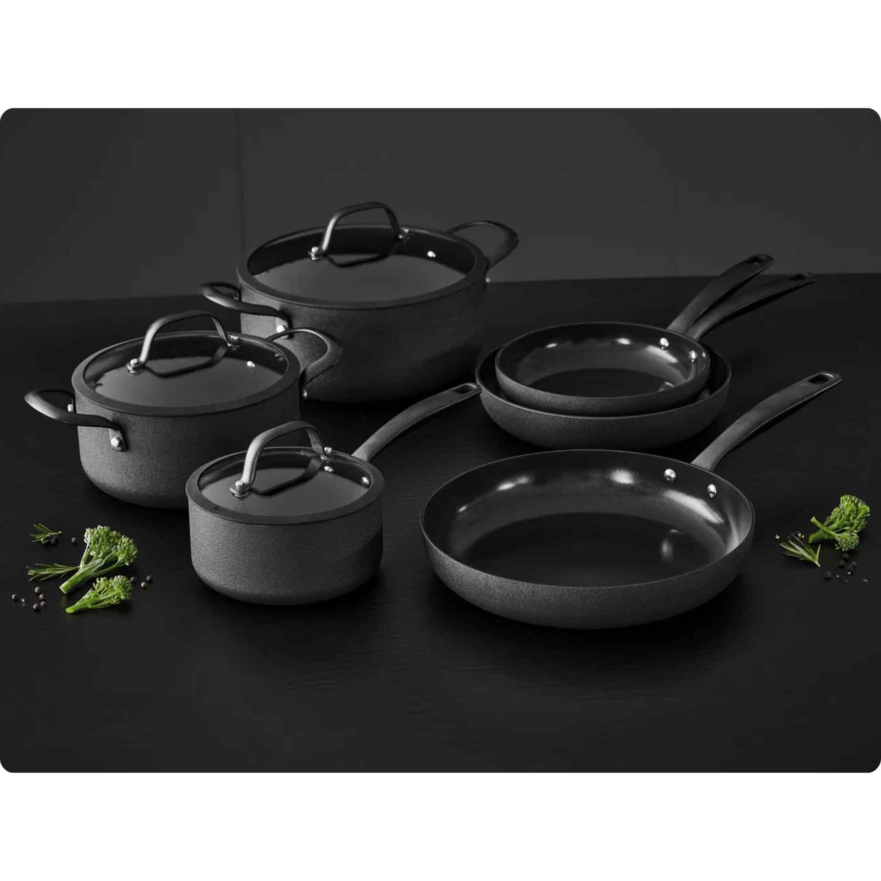 Morsø Black Fossil Grydesæt m/låg 6 dele Black